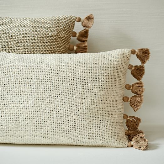 TwoTone Chunky Linen Tassels Pillow Cover West Elm
