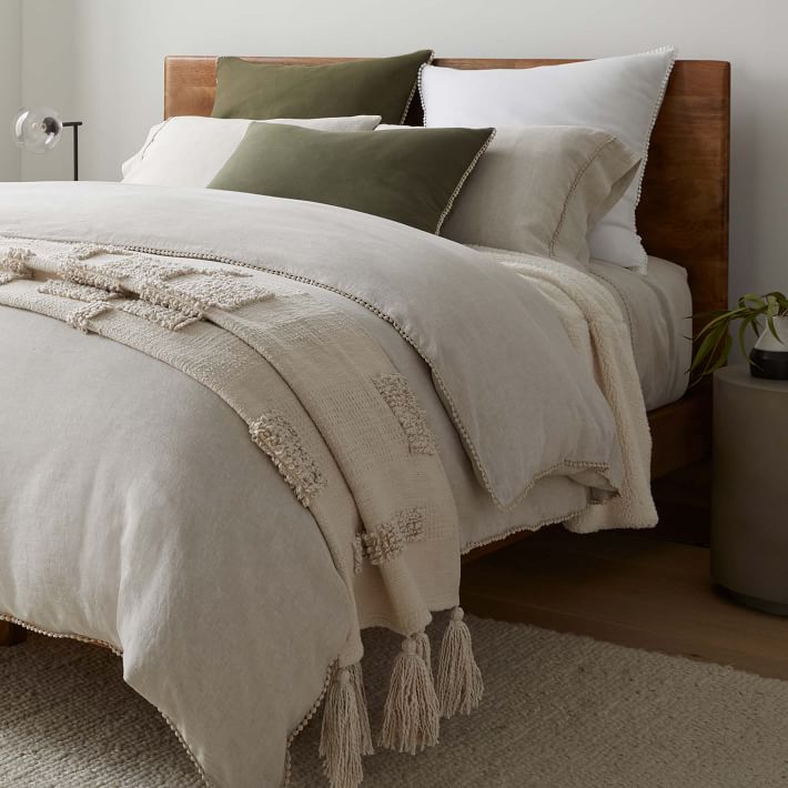 European Flax Linen Pom Pom Duvet Cover & Shams West Elm