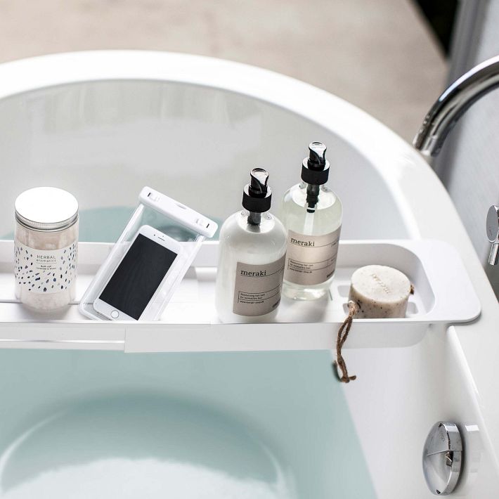 Bathtub Caddy Tray, Expandable Bath Shelf, Adjustable Plastic