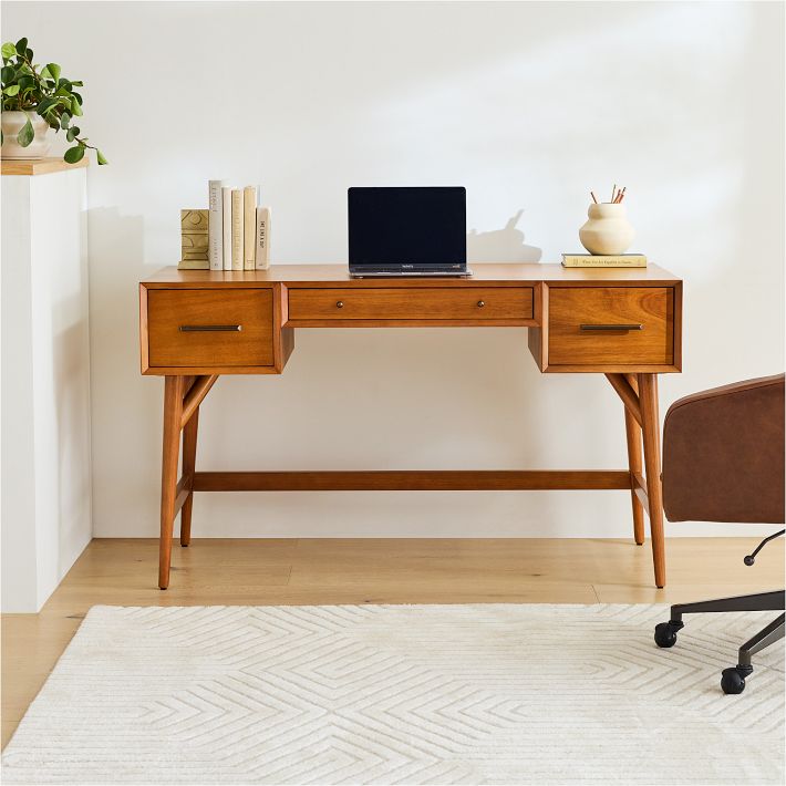 Small Desk Writing Desk for Home Office Wood Computer Desk Mid-century  Modern LOFT OAK DESK 