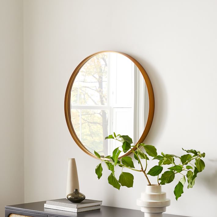 Modern Round Mirrors for Hallways and Entryways: Brass, Wood, Gold & S