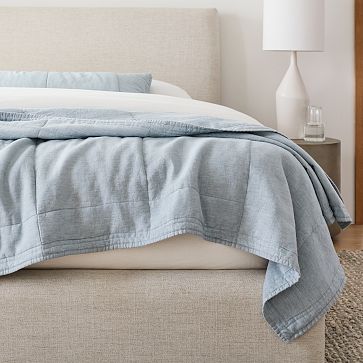 European Flax Linen Box Stitch Quilt & Shams | West Elm