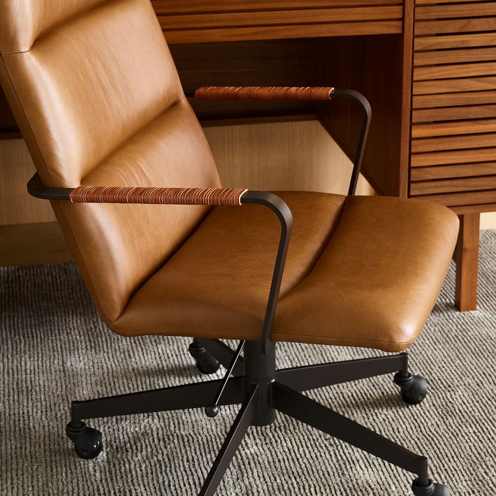 Midcentury-Style Leather High-Back Office Chair