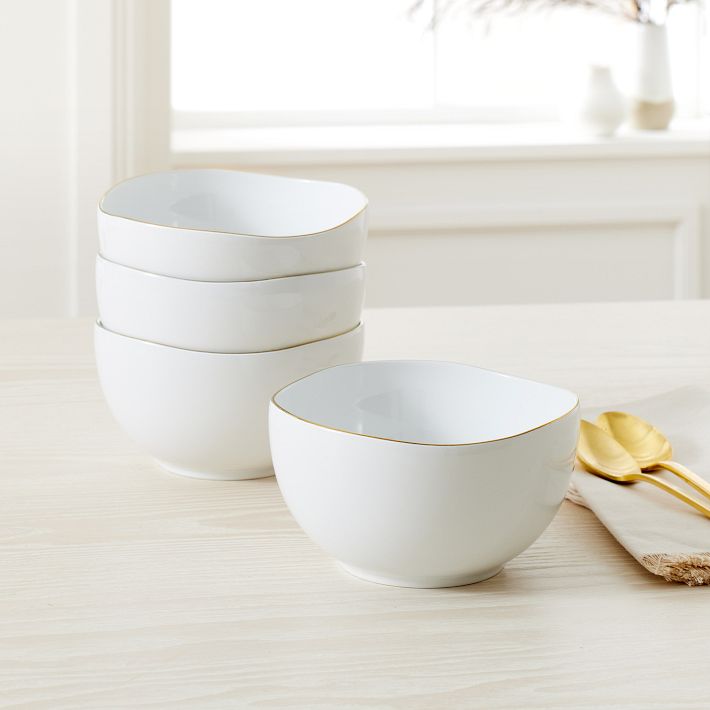 Organic Porcelain Gold-Rimmed Cereal Bowl Sets