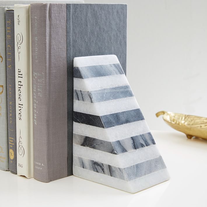 Black &amp; White Striped Marble Bookend