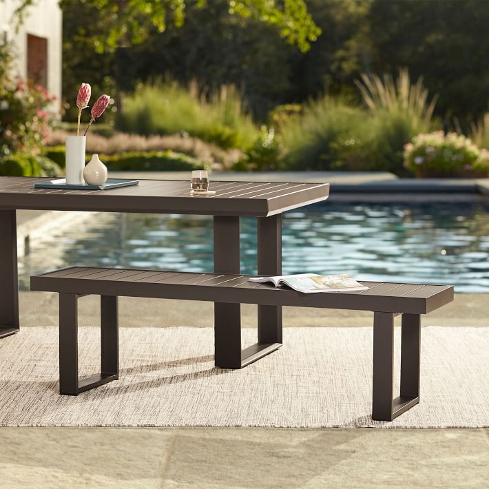 Portside Aluminum Outdoor Dining Table (72&quot;) &amp; Benches Set