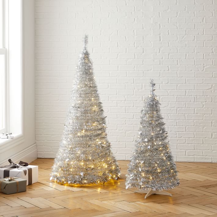 LED Pop-Up Tinsel Christmas Tree - Silver