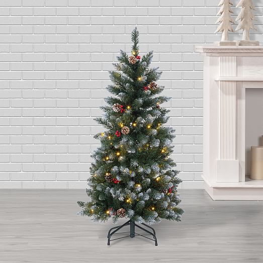 Pine Cones & Red Berries Faux Pine Christmas Tree w/ LED Lights West Elm
