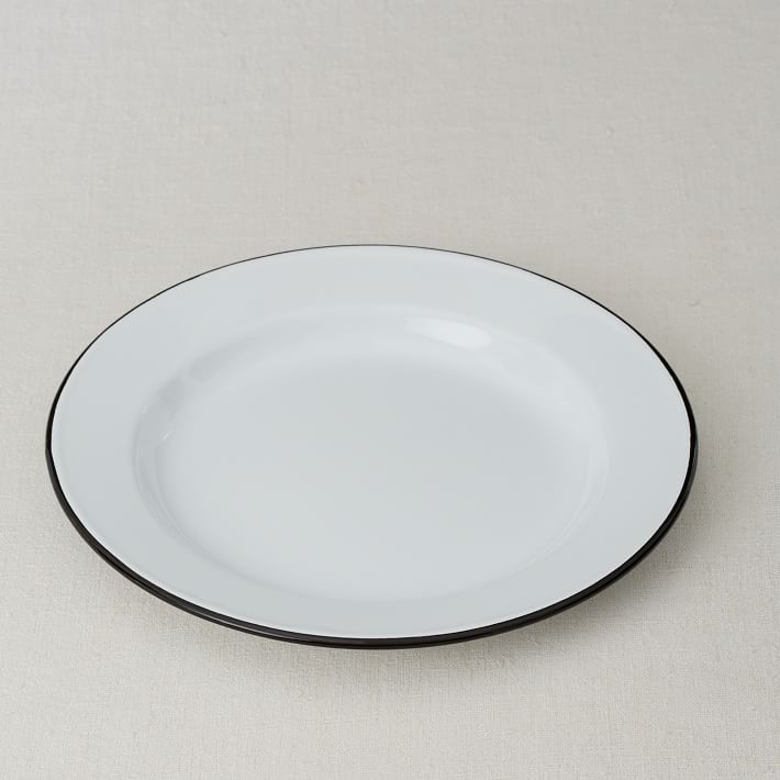 Enamelware Dinner Plates (Set of 8) - White/Black