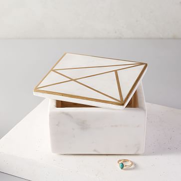 Brass Inlay Marble Box - Square, Jewelry Organization