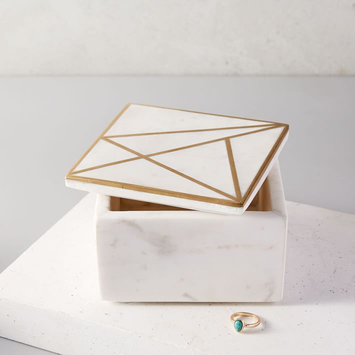Brass Inlay Marble Box - Square