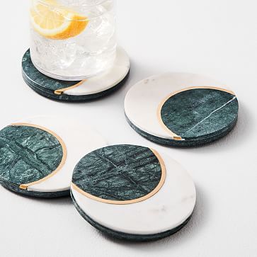 White Marble Coasters - Set of 4, Bar Accessories