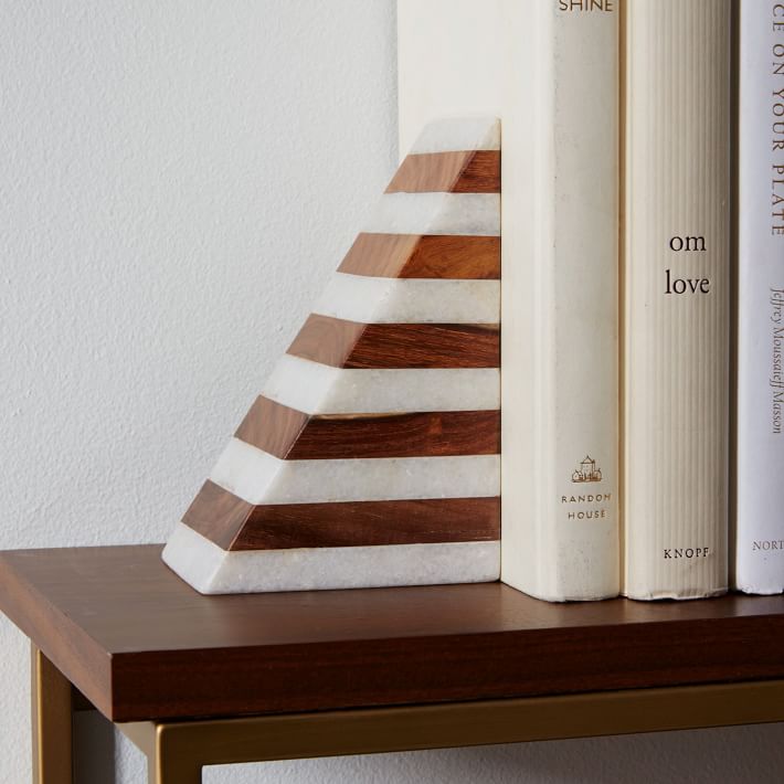 Striped Marble &amp; Wood Bookend