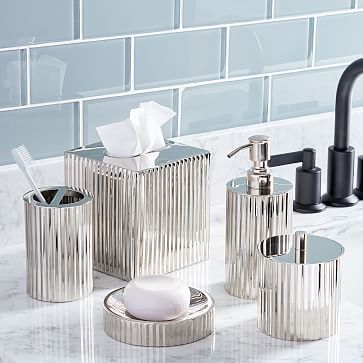 Fluted Metal Bath Accessories - Polished Nickel