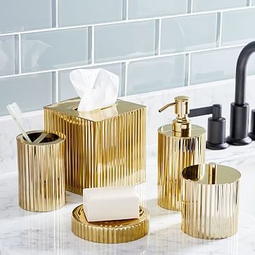 Fluted Metal Bath Accessories - Polished Brass