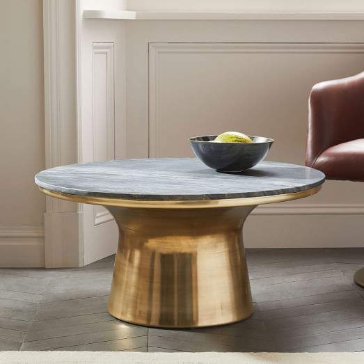 MarbleTopped Pedestal Coffee Table Gray Marble/Antique Brass