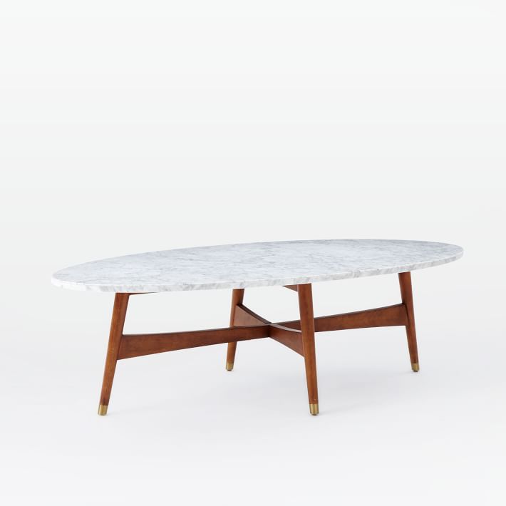 Reeve MidCentury Oval Coffee Table Marble Top Modern Living Room
