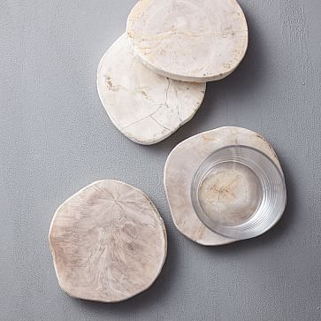 White Coasters Set of 4 Marble & Wood Handmade Housewarming -  UK