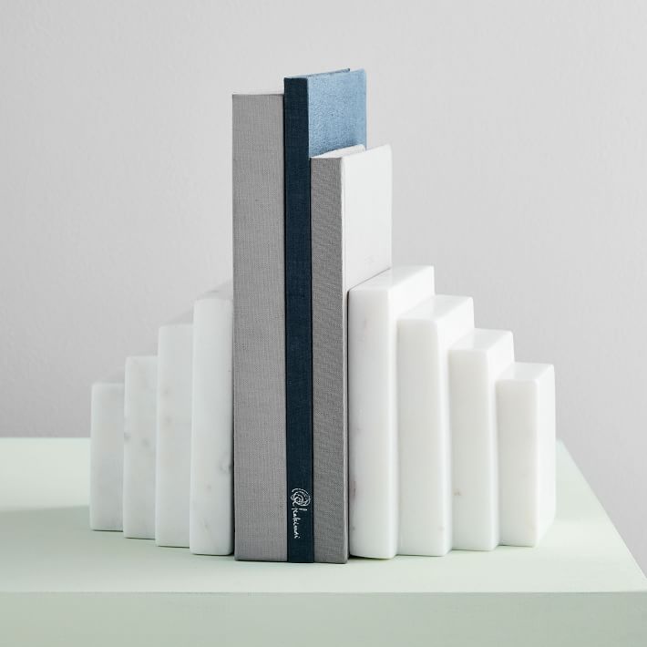 Stepped White Marble Bookends