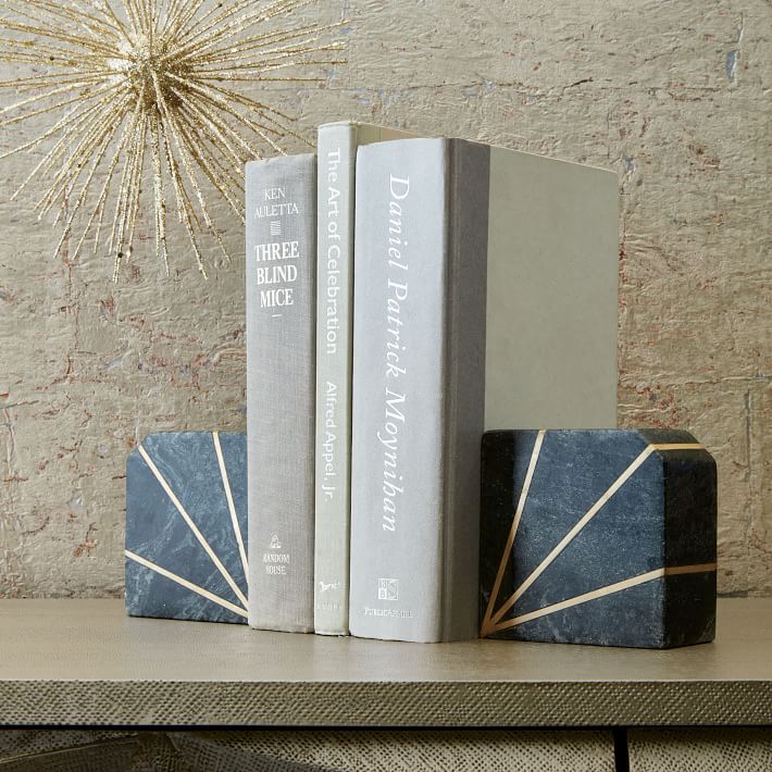 Deco Gray Marble Bookends