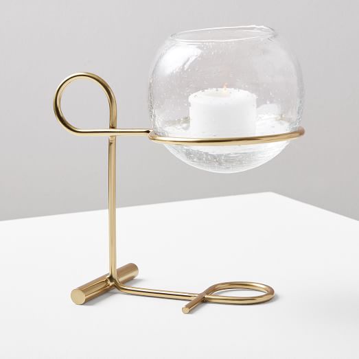 Brass + Glass Globe Centerpiece Candle Holder West Elm