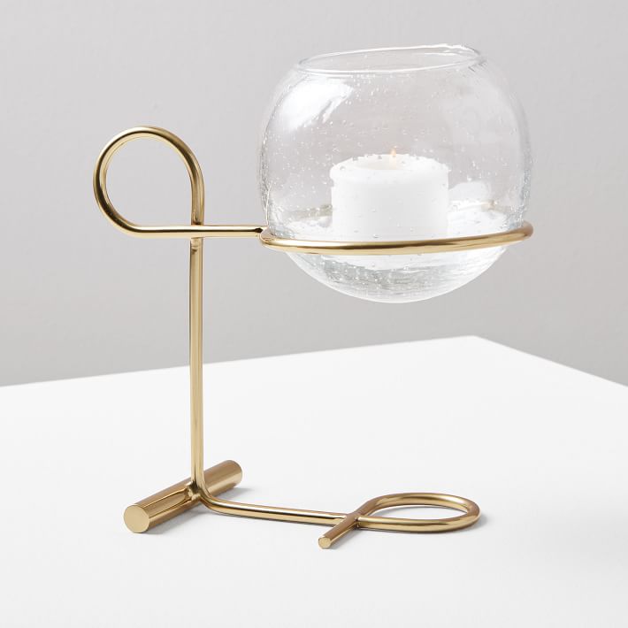 Brass + Glass Globe Centerpiece Candle Holder West Elm