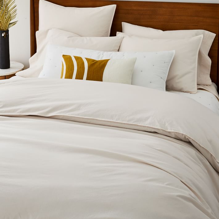 Organic Ivory Washed Cotton Percale Duvet Cover & Shams