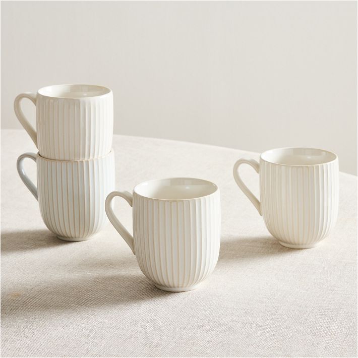 Textured Stoneware Mug Set of 4 - Lines