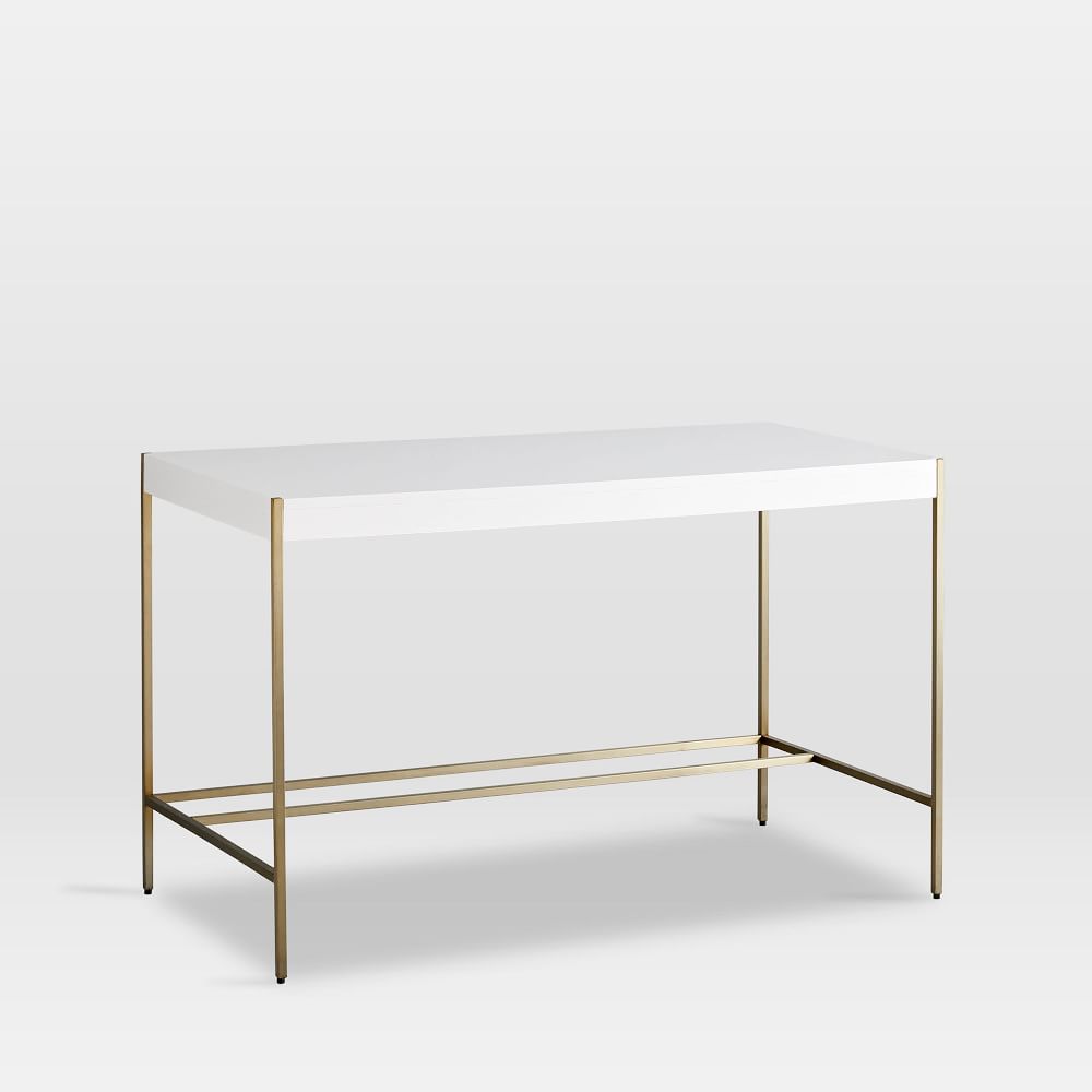 Zane Desk, White Lacquer/Antique Brass