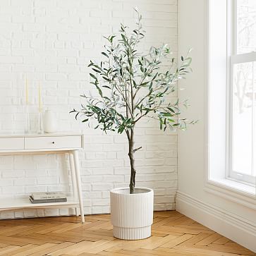 Faux Olive Tree & Fluted Planter Bundle