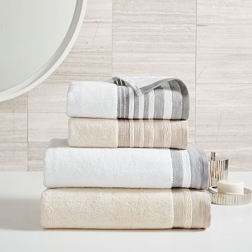 Organic Dobby Linen Border Towels West Elm