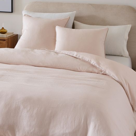 Open Box European Flax Linen Pom Pom Duvet Cover & Shams West Elm