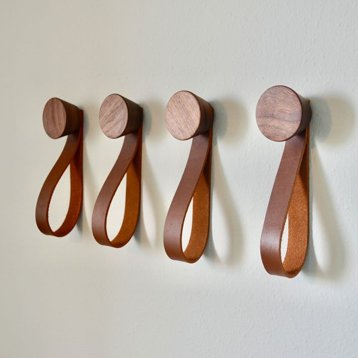 Modern Home by Bellver Cone Wall Hooks w/ Leather Strap - Set of 4