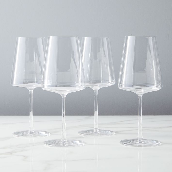 Red Color Crystal White Wine Glasses Lines Design