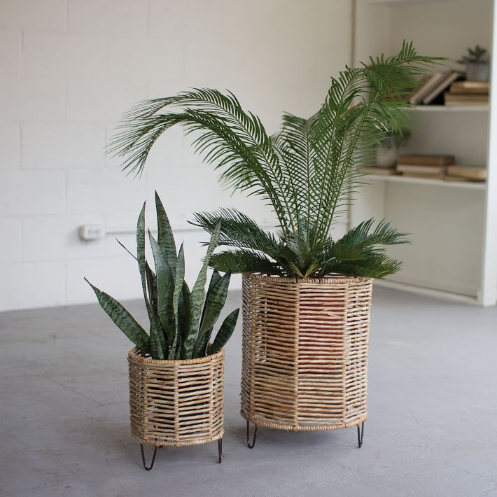 Woven Rush and Iron Basket Planters | West Elm