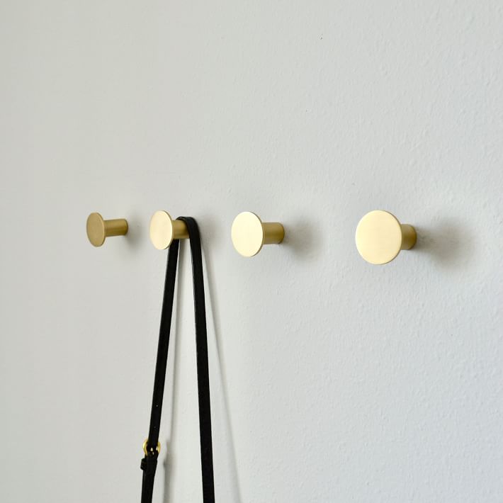 Modern Home Brass Round Wall Hooks, Set of 4, West Elm