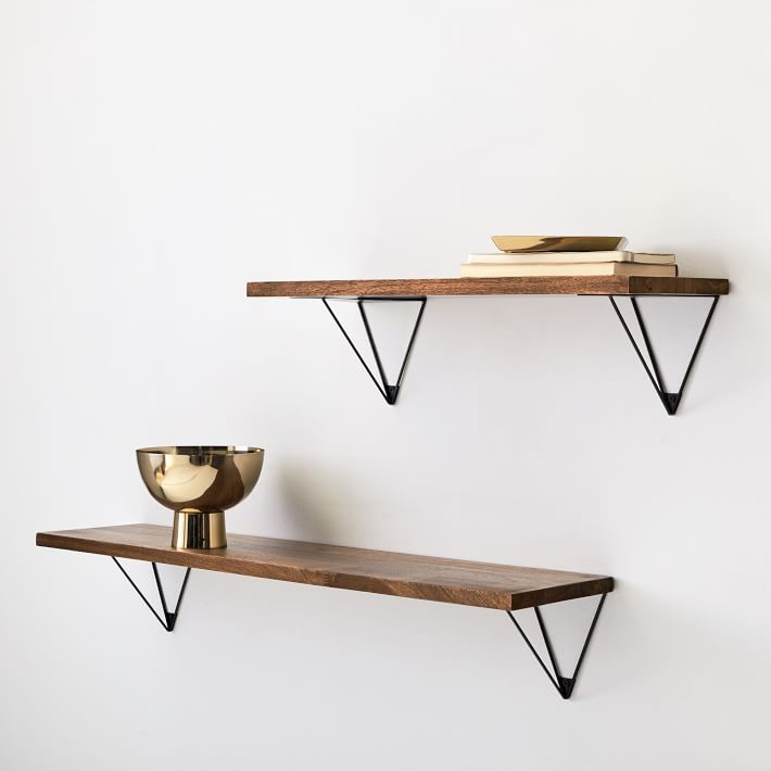 Linear Burnt Wax Wood Wall Shelves with Prism Brackets West Elm