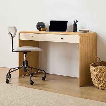 63 Modern Office Desk with Drawer Writing Desk with Abstract Design in  White & Gold