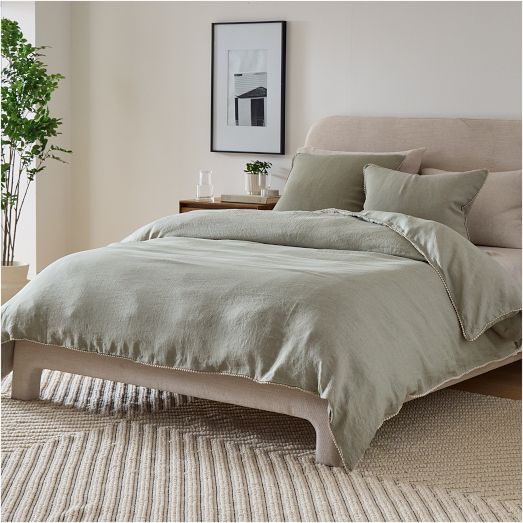 European Flax Linen Pom Pom Duvet Cover & Shams West Elm