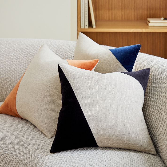 Cotton Linen & Velvet Corners Pillow Cover - West Elm UK