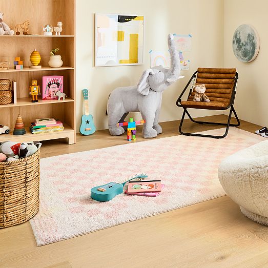 Soft Checkered Shag Washable Rug West Elm