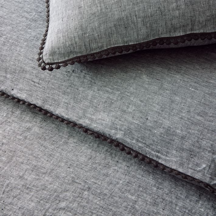 European Flax Linen Pom Pom Duvet Cover & Shams West Elm