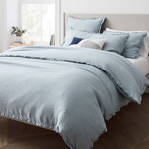 European Flax Linen Ruffle Duvet Cover & Shams | West Elm