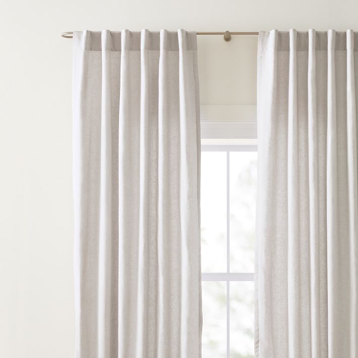 Color Block Natural Linen Curtains with Rod Pocket, European Linen