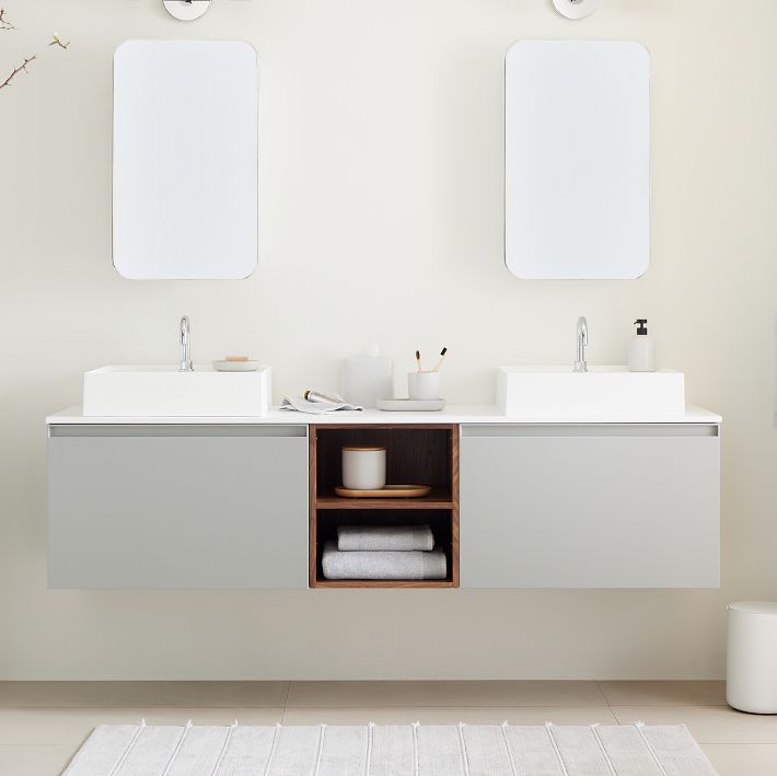 40 Floating Bathroom Vanity Set with Ceramic Sink 2 Drawers & Open Shelves  in Black