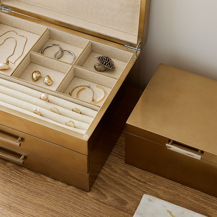 Mid-Century Champagne Lacquer Jewelry Boxes
