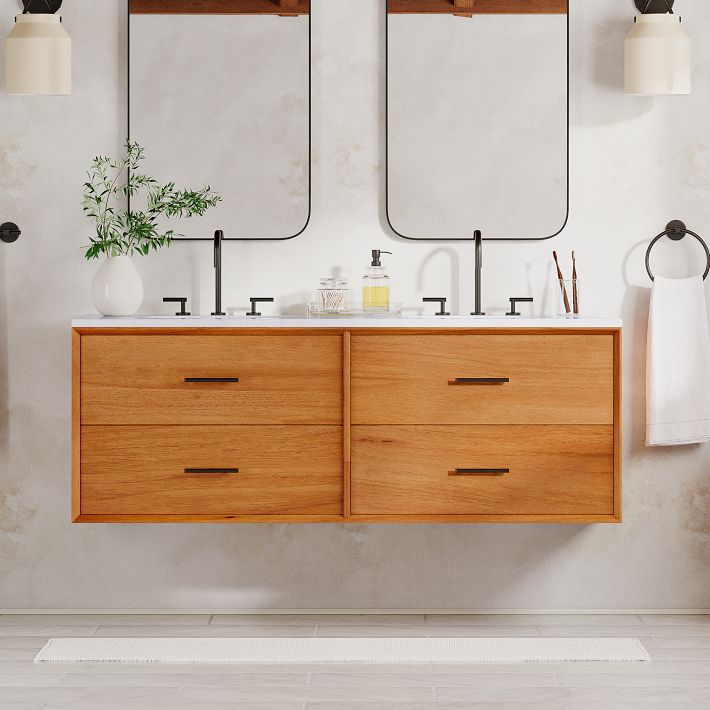Mid Century Modern Small Floating Wall Cabinet, Bathroom Floating