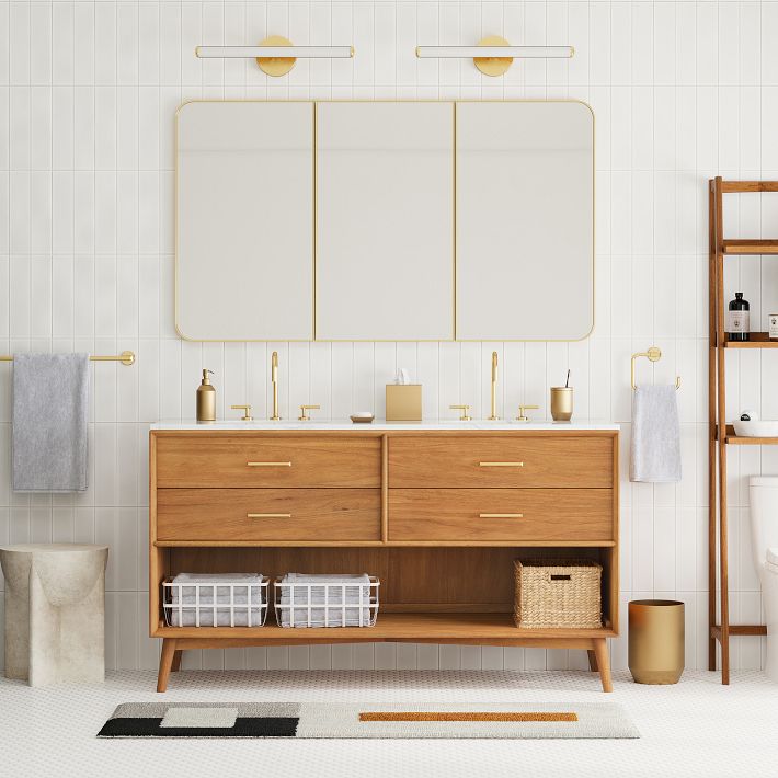 Mid Century Open Storage Double Bathroom Vanity 63
