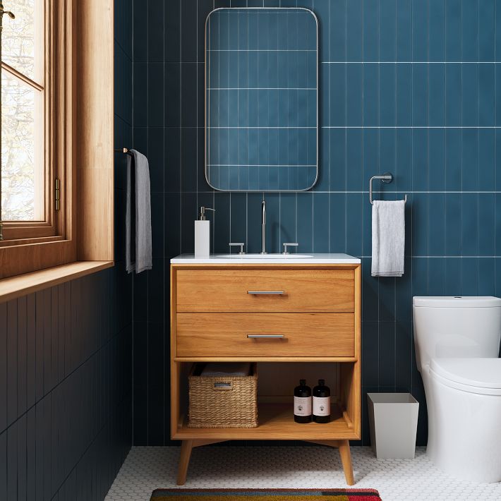 Mid-Century Open Storage Single Bathroom Vanity (24–49) - Acorn