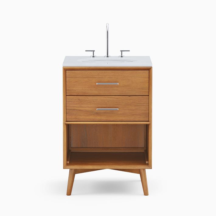 Mid-Century Open Storage Single Bathroom Vanity (24–49) - Acorn